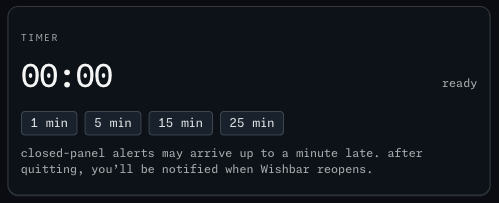 The Tea and pomodoro timer widget in the Wishbar panel